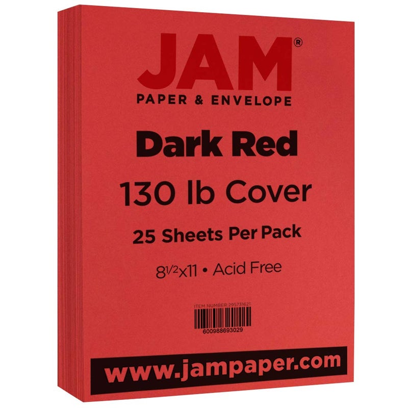 JAM PAPER Extra Heavyweight 130lb Cardstock - 8.5 x 11 Coverstock - 352 gsm - Red - 25 Sheets/Pack - Image 2